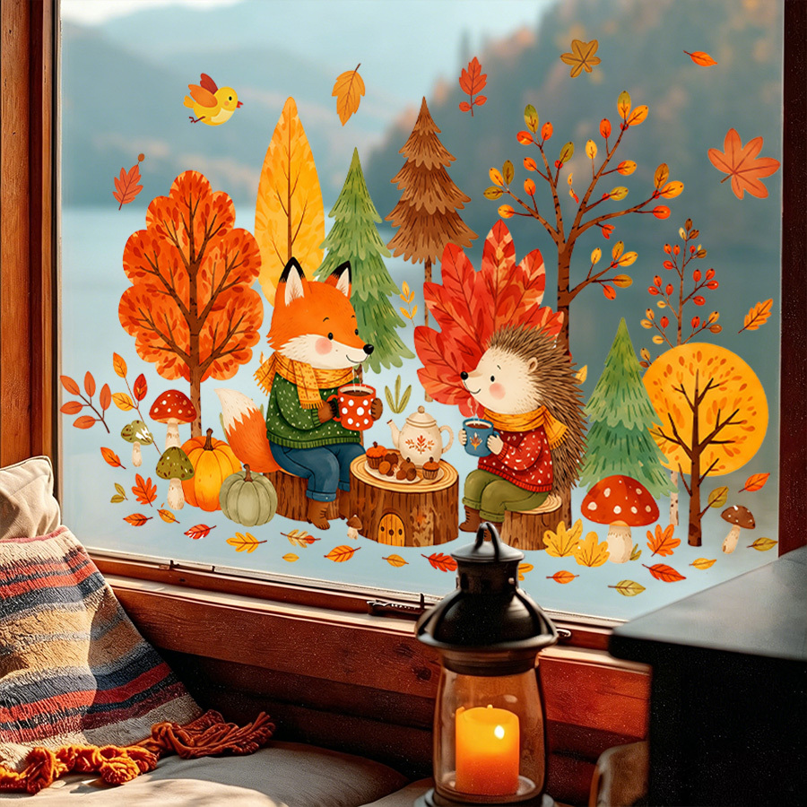 1pc autumn window decal, cute  - Nettle Leaf Tea 评论和价格