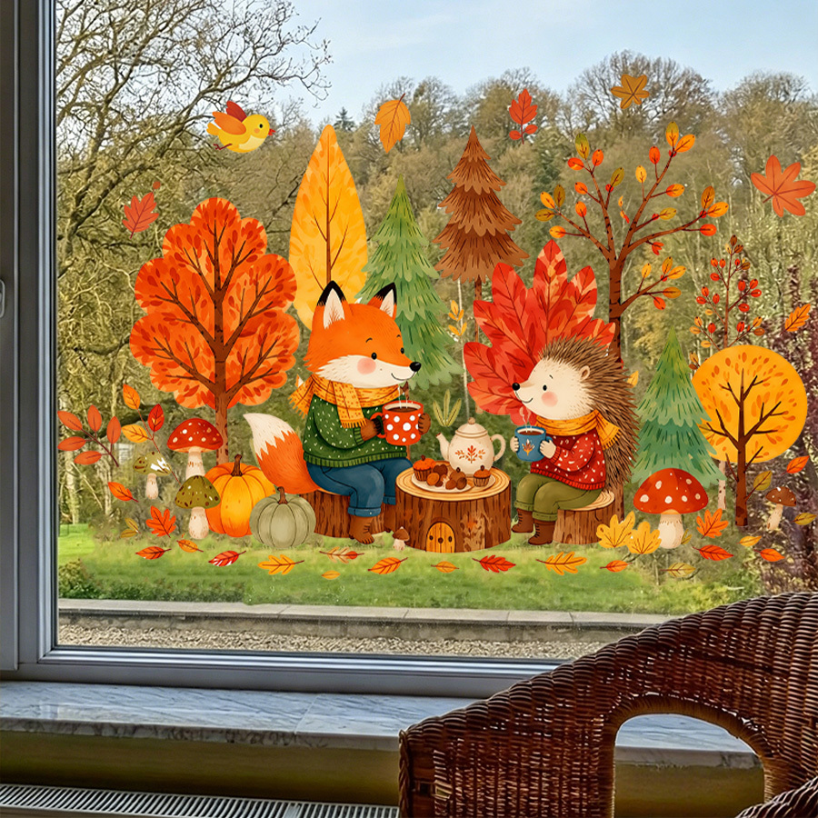 1pc autumn window decal, cute  - Nettle Leaf Tea 评论和价格